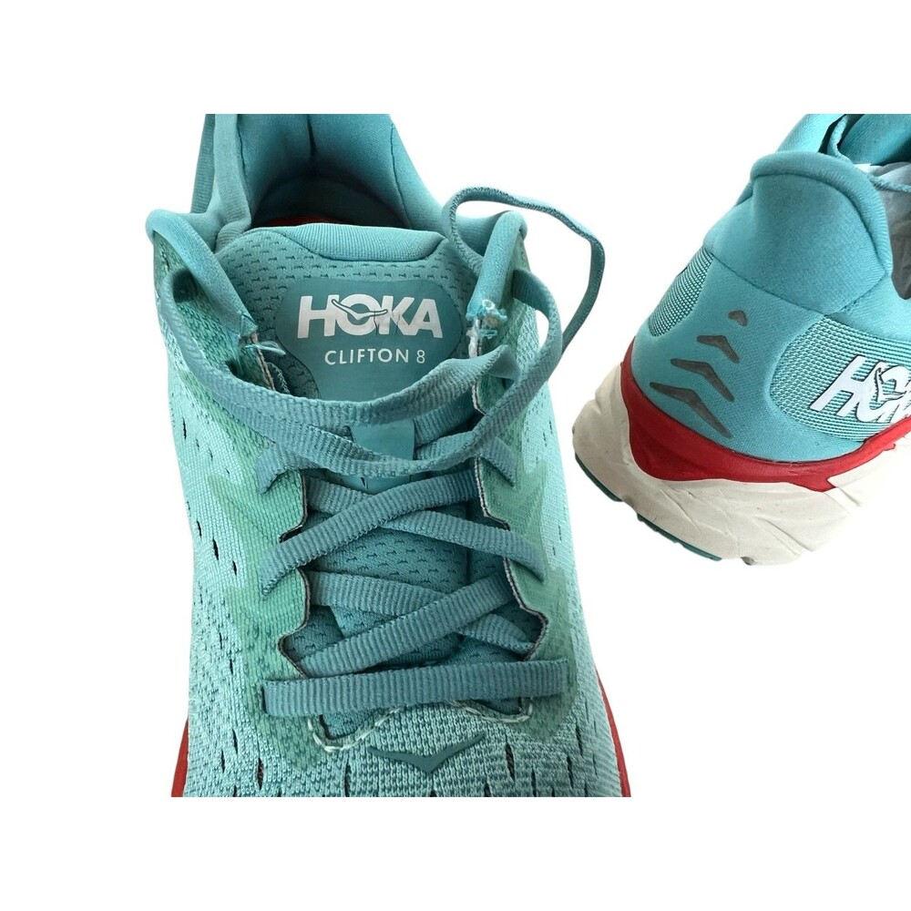 Hoka One One Women's Clifton 8 Running Shoe Sneaker  Size 9.5B  Eggshell / Blue - Picture 10 of 12